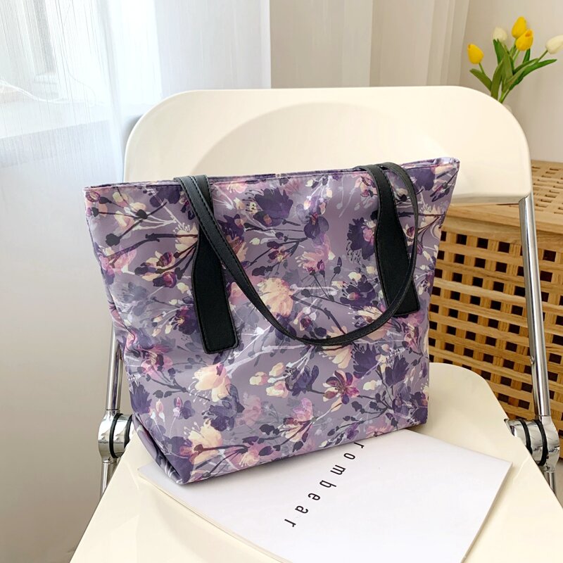 Floral Print Tote Bag, Purple