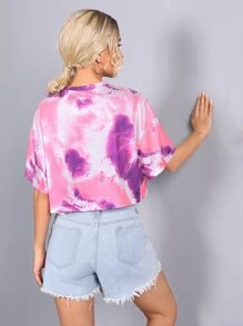 Muchica Letter Graphic Tie Dye Top - Multicolor - View 2