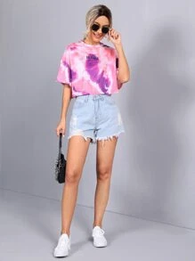 Muchica Letter Graphic Tie Dye Top - Multicolor - View 3
