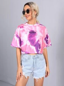 Muchica Letter Graphic Tie Dye Top - Multicolor - View 4