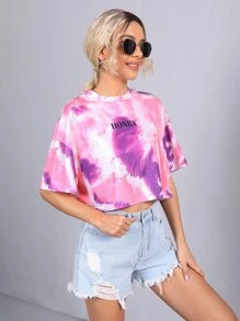 Muchica Letter Graphic Tie Dye Top - Multicolor - View 5