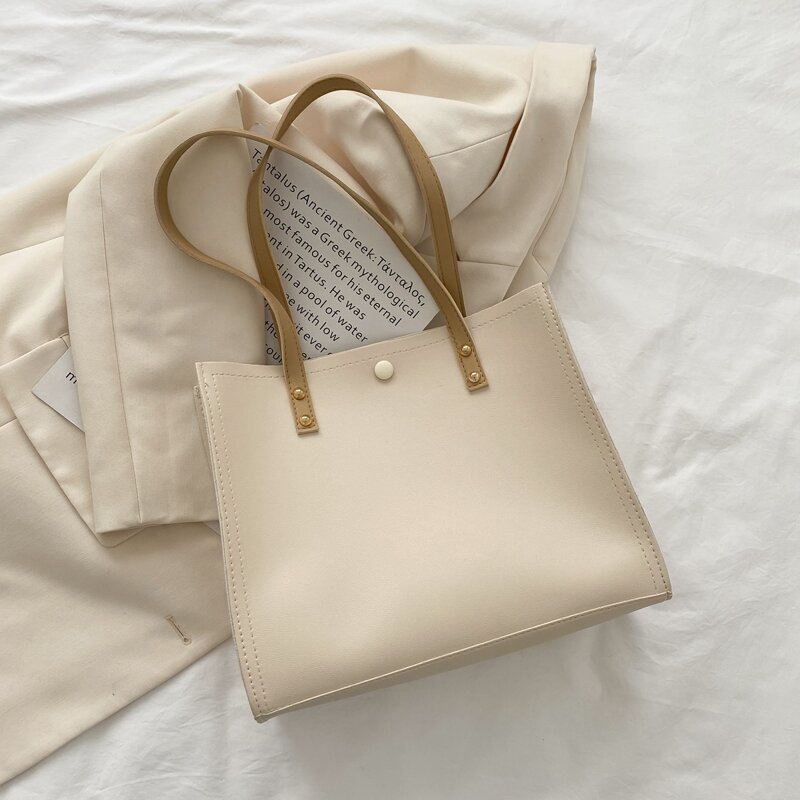 

Snap Button Tote Bag, Beige