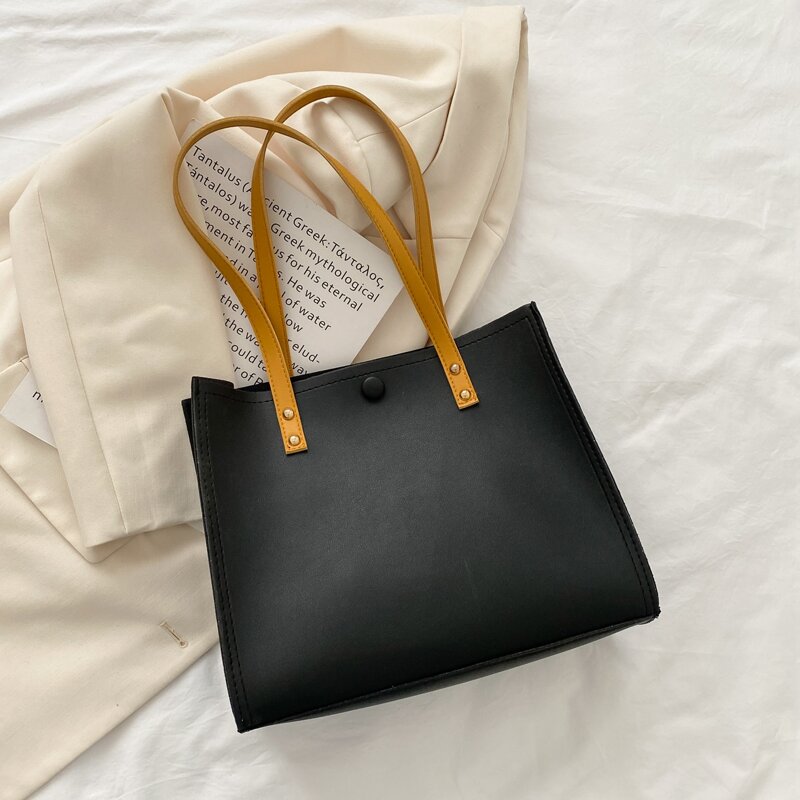 

Snap Button Tote Bag, Black