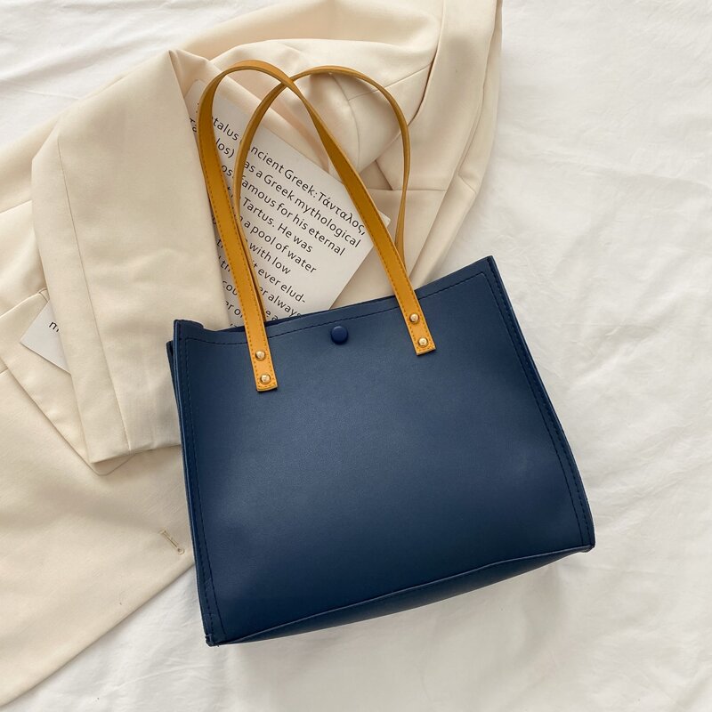 

Snap Button Tote Bag, Blue