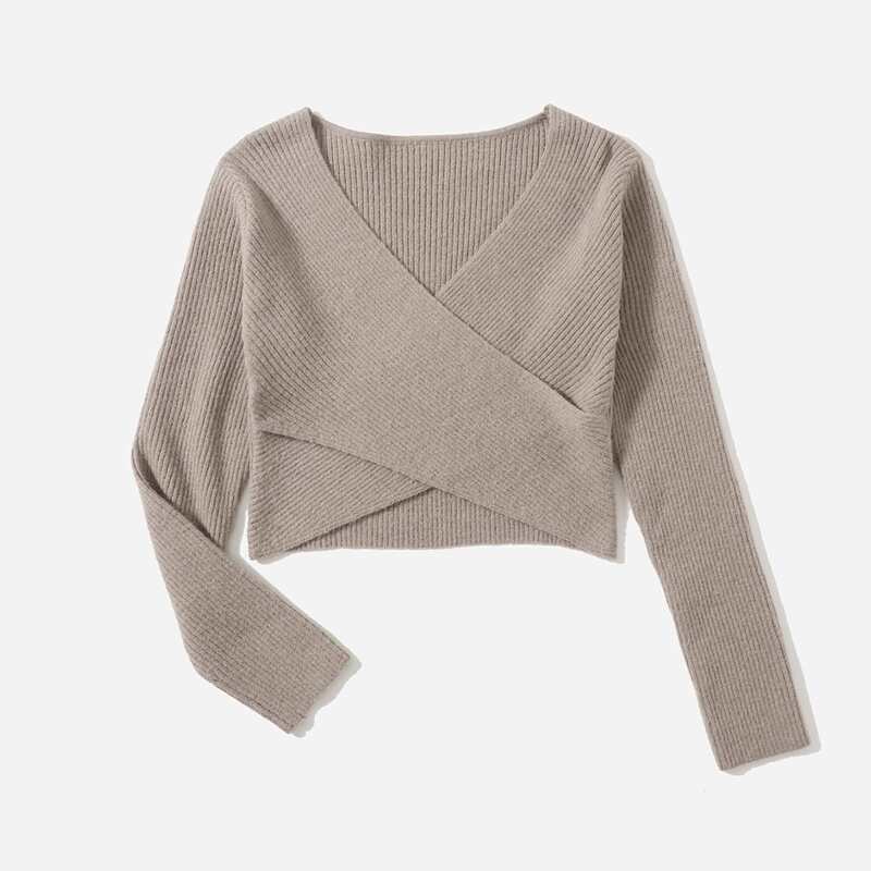 

Wrap Ribbed Knit Sweater, Khaki