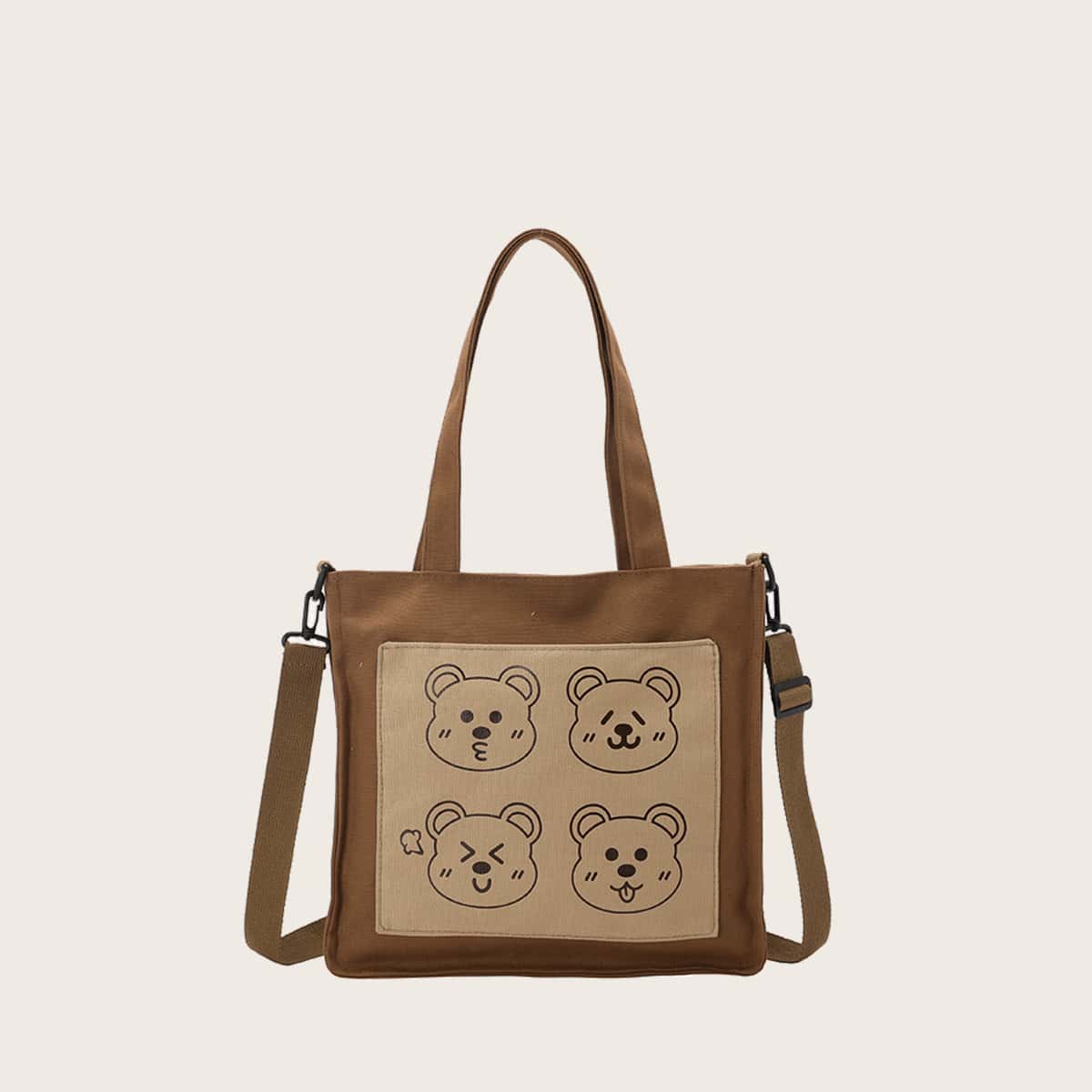 

Cartoon Bear Print Tote Bag, Brown