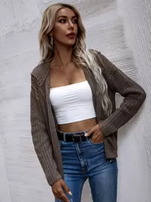 SHEIN LUNE 連帽前拉鏈開襟衫 - 摩卡棕 - 查看 5