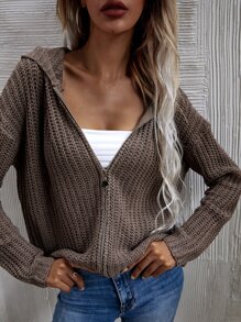 SHEIN LUNE 連帽前拉鏈開襟衫 - 摩卡棕 - 查看 1