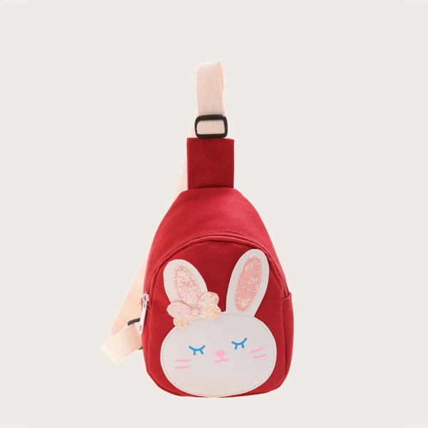 

Girls Rabbit Pattern Glitter Sling Bag, Red