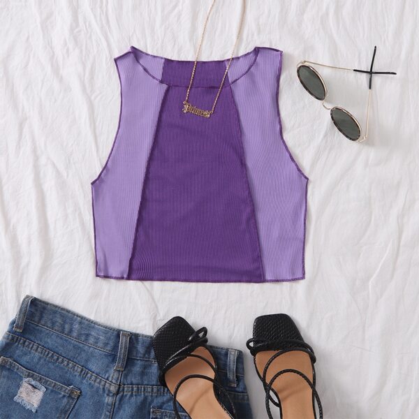 

Stitch Trim Rib-knit Colorblock Tank Top, Purple