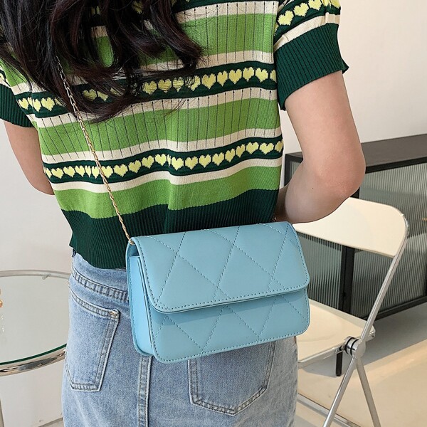 

Minimalist Quilted Chain Crossbody Bag, Blue