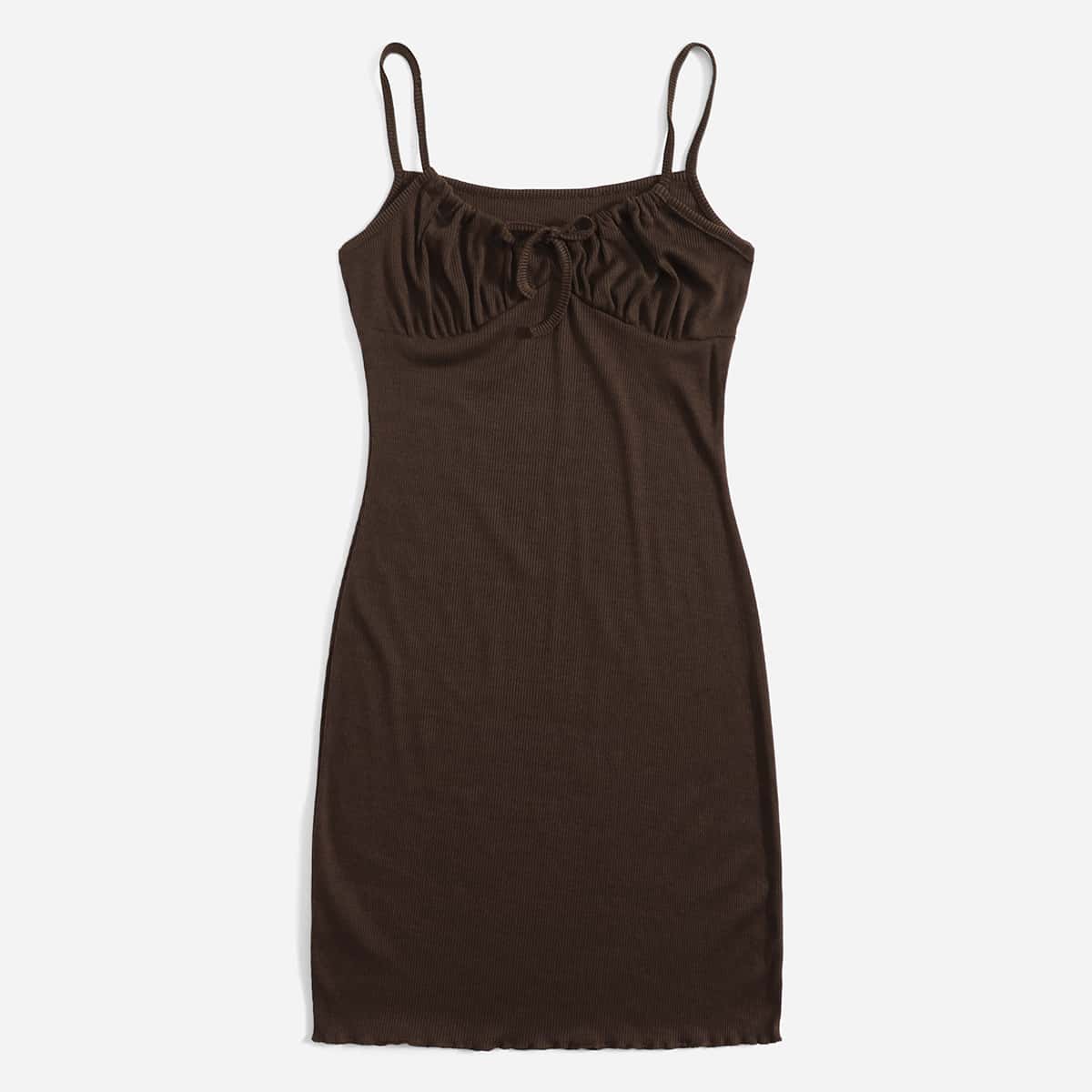 

Solid Drawstring Bodycon Cami Dress, Chocolate brown