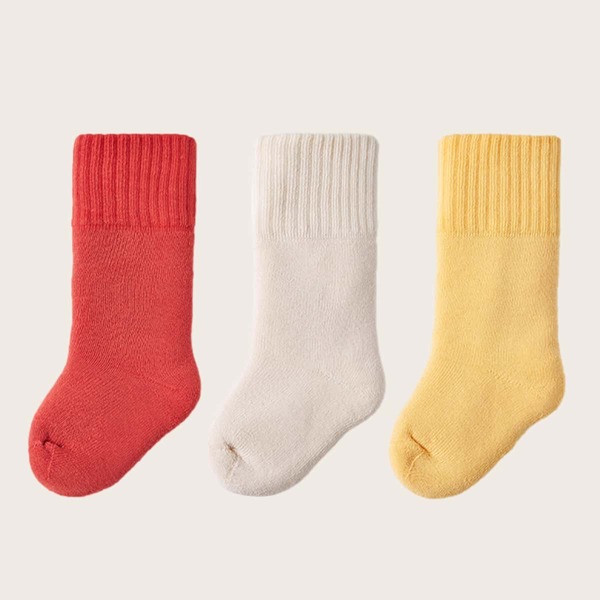 

3pairs Baby Plain Crew Socks, Multicolor