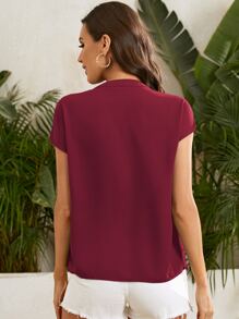 SHEIN Clasi Notch Neck Fold Pleated Top - Burgundy - View 2