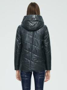 Letter Patch Zip Up Áo khoác có mũ trùm đầu - Màu xám đen - Xem 4