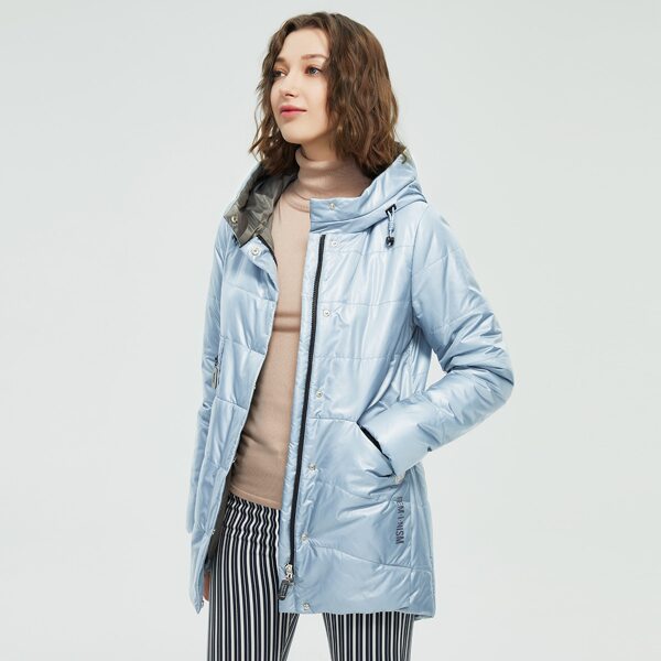 

Zip Up Patch Drawstring Hooded Winter Coat, Baby blue