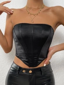 SHEIN Solid Hanky Hem Tube Top - Black - View 2