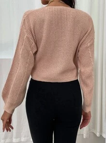 SHEIN Unity Jersey de manga farol con cordón fruncido delantero - Rosa coral - Ver 2