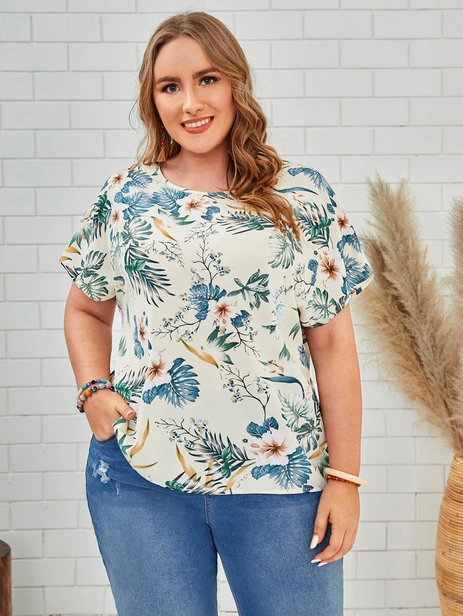 EMERY ROSE 大碼印花蝙蝠袖襯衫 - 彩色 - 查看 1