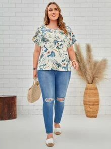 EMERY ROSE 大碼印花蝙蝠袖襯衫 - 彩色 - 查看 3