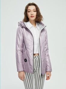 Zip Up Hooded Padded Coat - Baby Pink - View 1