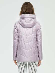 Zip Up Hooded Padded Coat - Baby Pink - View 2