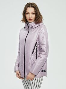 Zip Up Hooded Padded Coat - Baby Pink - View 4