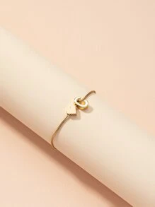 1pc Heart & Letter Decor Bracelet Copper Jewelry - Yellow Gold - View 4