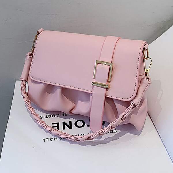 

Ruched Buckle Shoulder Bag, Pink