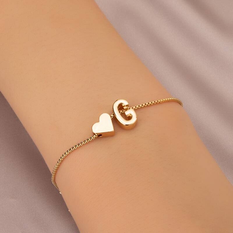 

Letter & Heart Decor Bracelet, Gold