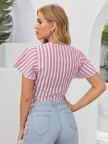 SHEIN VCAY Top cruzado de rayas con cordón lateral - Multicolor - Ver 2