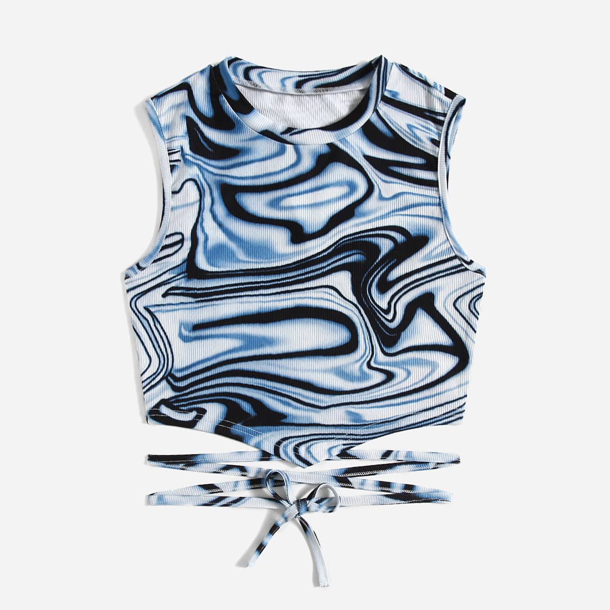 

Marble Print Lace Up Tank Top, Multicolor