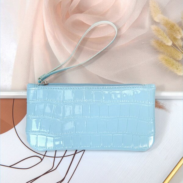 

Croc Embossed Long Wallet, Baby blue