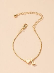 1 pieza pulsera de decoración de corazón y letras, joyería de cobre - Amarillo Oro - Ver 4