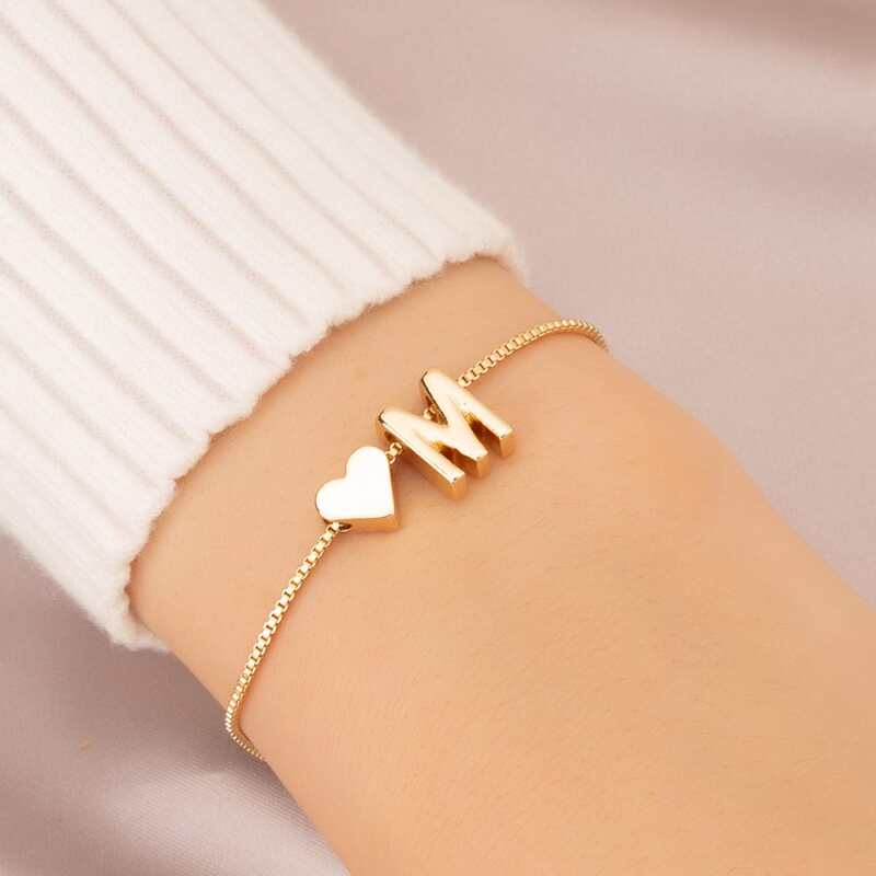 

Letter & Heart Decor Bracelet, Gold