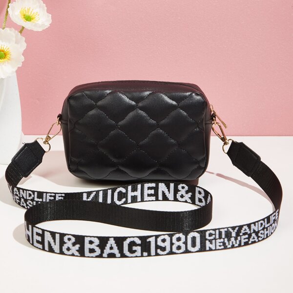 

Minimalist Quilted Square Bag, Black