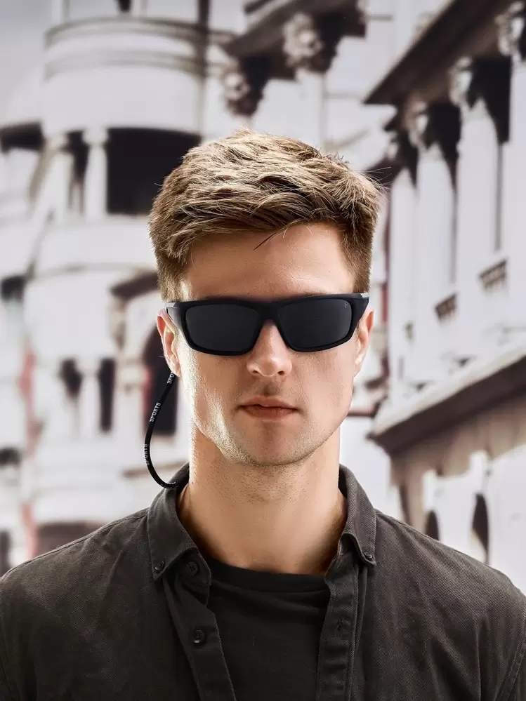 POLASUP 1 Par de Óculos Esportivos, de Ciclismo, Direção, Pesca, Moda, Caminhada ao Ar Livre, Viagem, Ciclismo com Almofadas de Silicone Antiderrapantes (Incluindo Corda de Silicone para Óculos, Estojo Portátil para Óculos, Pano de Limpeza) - Preto - Visão 4