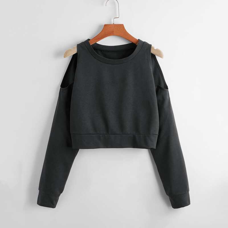 

Solid Cut Out Crop Sweatshirt, Dark grey