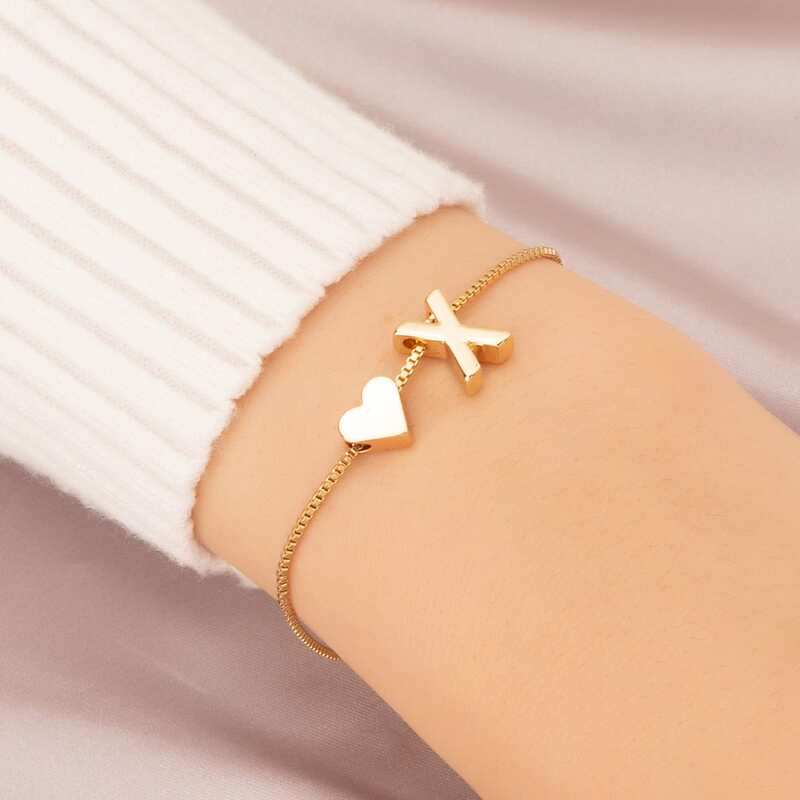 

Letter & Heart Decor Bracelet, Gold