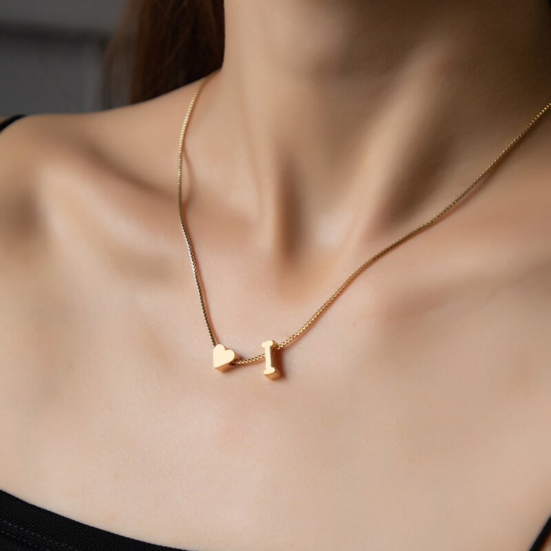 

Heart & Letter Decor Necklace, Gold
