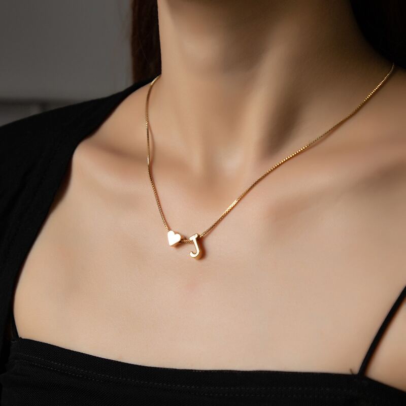 

Heart & Letter Decor Necklace, Gold