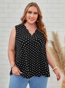 EMERY ROSE Áo hai dây Plus Size Sò điệp Chấm bi Boho - Đen và trắng - Xem 2