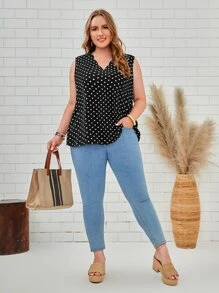 EMERY ROSE Áo hai dây Plus Size Sò điệp Chấm bi Boho - Đen và trắng - Xem 4