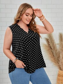 EMERY ROSE Áo hai dây Plus Size Sò điệp Chấm bi Boho - Đen và trắng - Xem 1