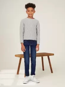 SHEIN Tween Boy Straight Leg Jeans - Dark Wash - View 3