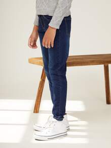 SHEIN Tween Boy Straight Leg Jeans - Dark Wash - View 4