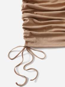 Muchica V-neck Drawstring Ruched Side Dress - Khaki - View 4