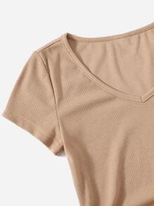 Muchica V-neck Drawstring Ruched Side Dress - Khaki - View 5