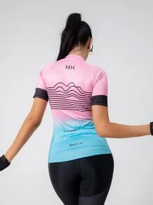 Zipper Up Letter & Striped Print Ombre Sports Tee - Pink - View 2