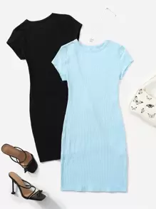 Muchica 2 Packs Rib-Knit Dress - Multicolor - View 1